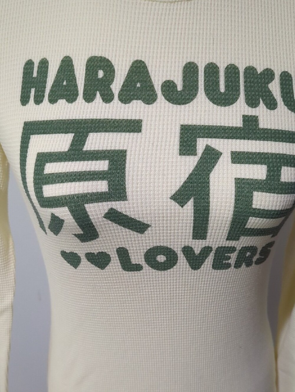 Y2K Harajuku Lovers L/S Cream Waffle Knit "Fatal Attraction To Cuteness" RARE - Picture 2 of 15